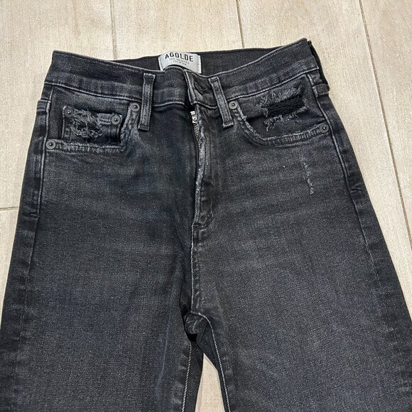 Womens AGOLDE Sophie A018 C-844 Black Distressed Crop Skinny Jeans Chewed Hem 27 - Picture 3 of 13